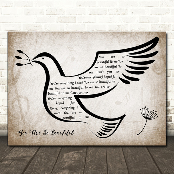 Joe Cocker You Are So Beautiful Vintage Dove Bird Song Lyric Wall Art Print