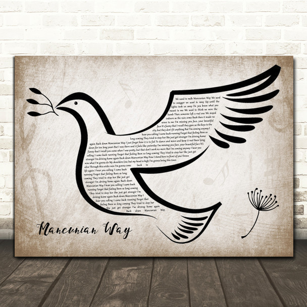 Take That Mancunian Way Vintage Dove Bird Song Lyric Wall Art Print