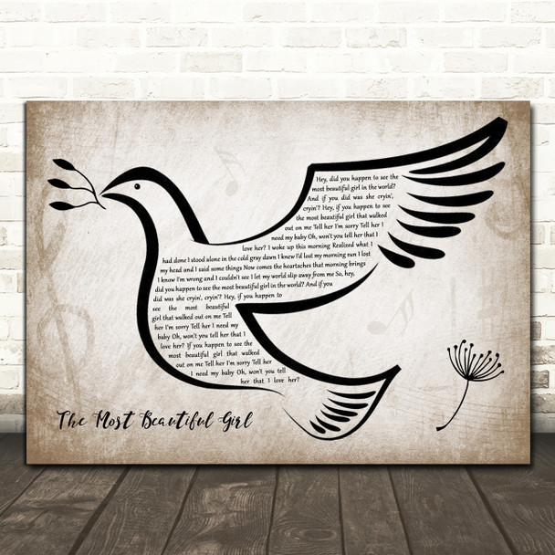 Charlie Rich The Most Beautiful Girl Vintage Dove Bird Song Lyric Quote Music Print