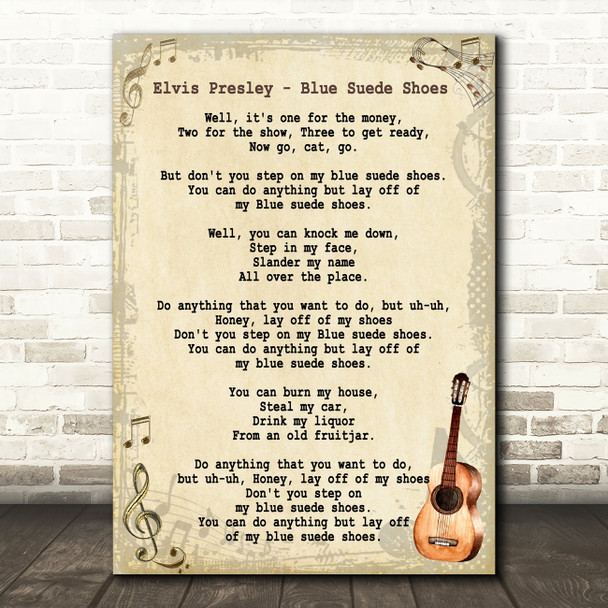 Elvis Presley Blue Suede Shoes Song Lyric Vintage Quote Print