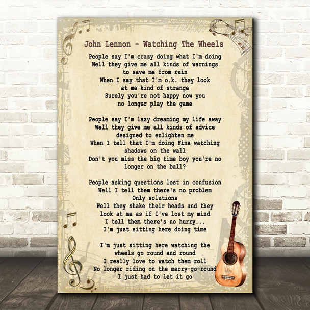 John Lennon Watching The Wheels Song Lyric Vintage Quote Print