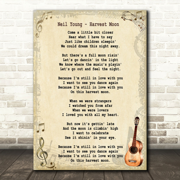 Neil Young Harvest Moon Song Lyric Vintage Quote Print