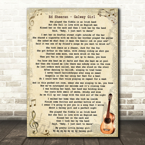 Ed Sheeran Galway Girl Song Lyric Vintage Quote Print