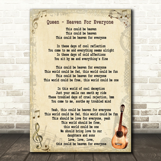 Queen Heaven For Everyone Song Lyric Vintage Quote Print