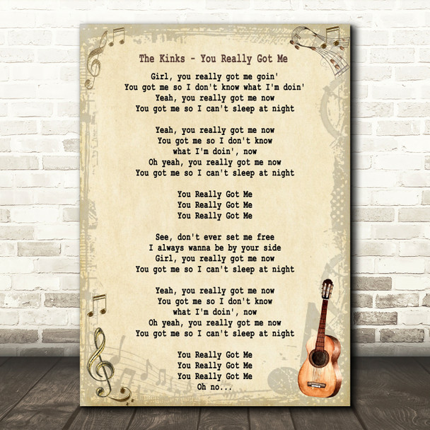 The Kinks You Really Got Me Song Lyric Vintage Quote Print