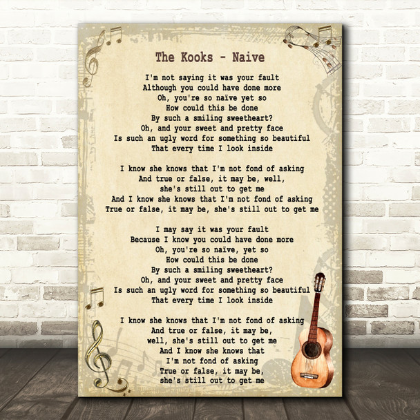 The Kooks Naive Song Lyric Vintage Quote Print