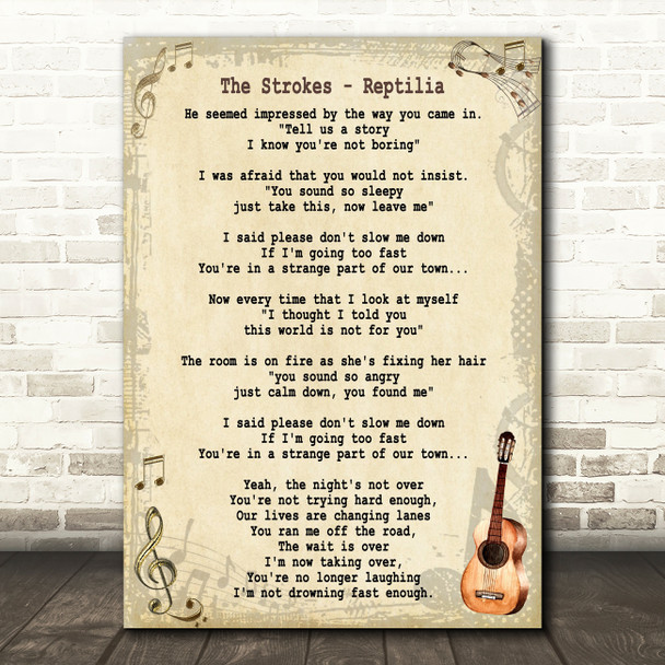 The Strokes Reptilia Song Lyric Vintage Quote Print