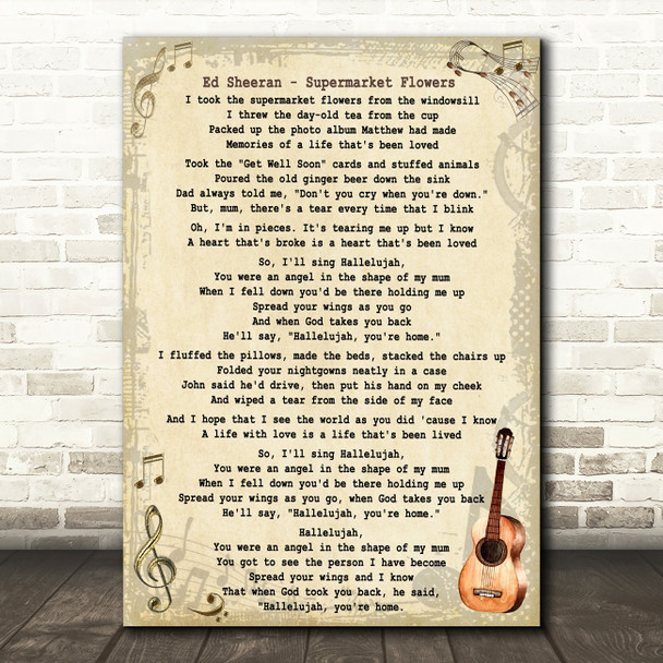 Ed Sheeran Supermarket Flowers Song Lyric Vintage Quote Print