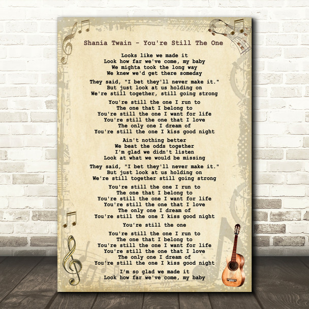 Shania Twain - You're Still The One Song Lyric Guitar Quote Print