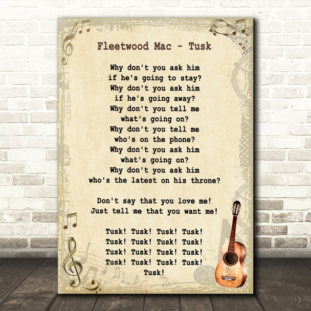 Fleetwood Mac Tusk Song Lyric Vintage Quote Print