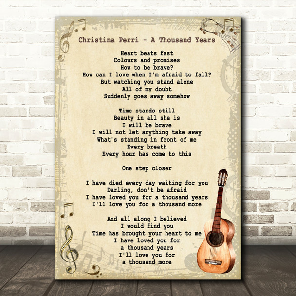 Christina Perri A Thousand Years Song Lyric Vintage Quote Print