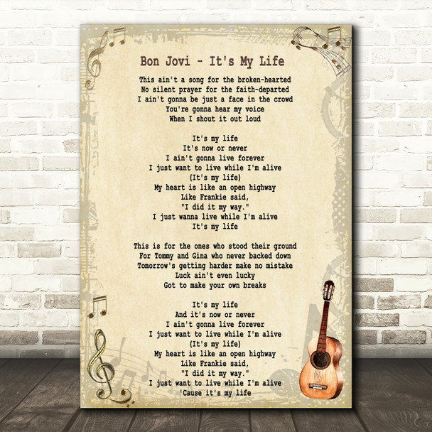 Bon Jovi It's My Life Song Lyric Quote Print