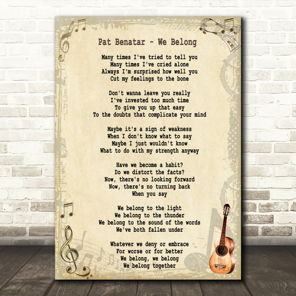 Pat Benatar We Belong Song Lyric Quote Print