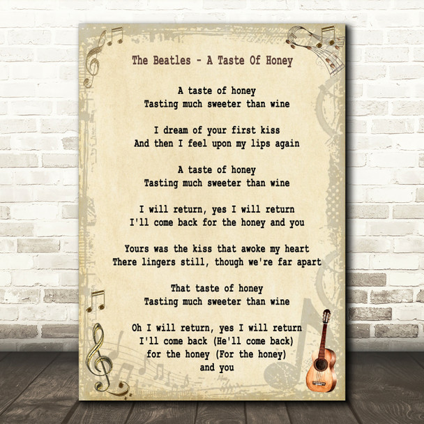 The Beatles A Taste Of Honey Song Lyric Quote Print