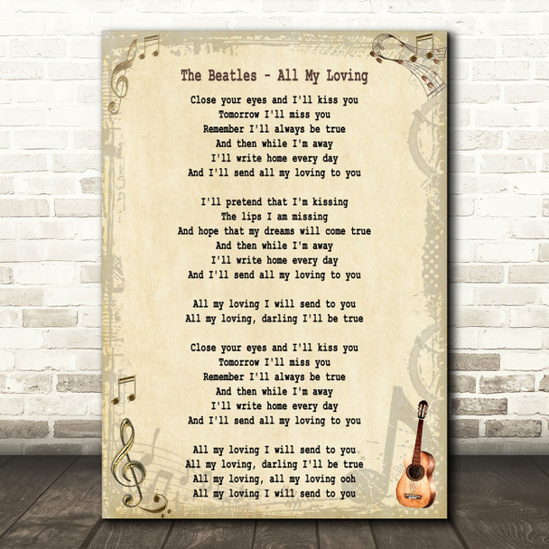 The Beatles All My Loving Song Lyric Quote Print