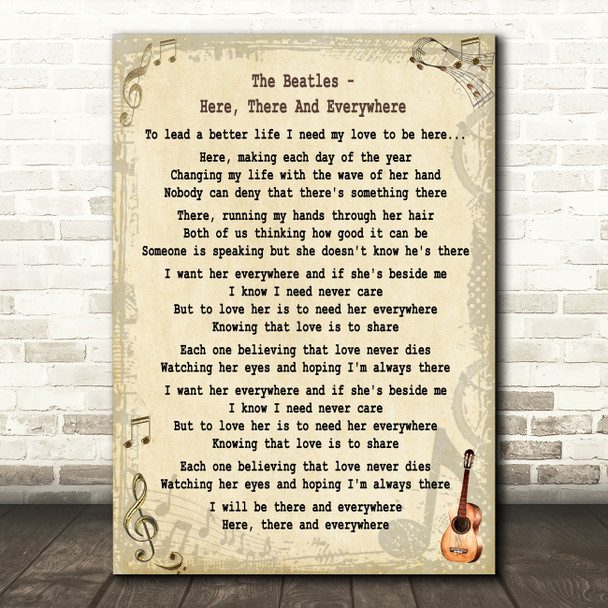 The Beatles Here, There And Everywhere Song Lyric Quote Print