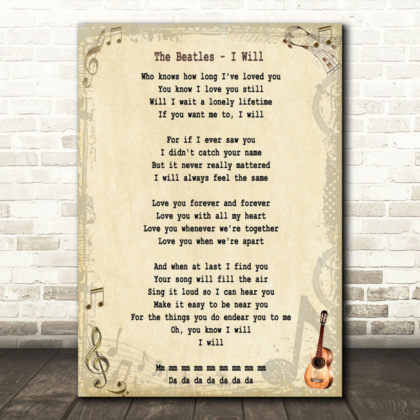 The Beatles I Will Song Lyric Quote Print