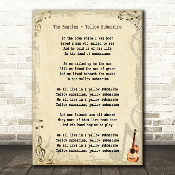 The Beatles Yellow Submarine Song Lyric Quote Print