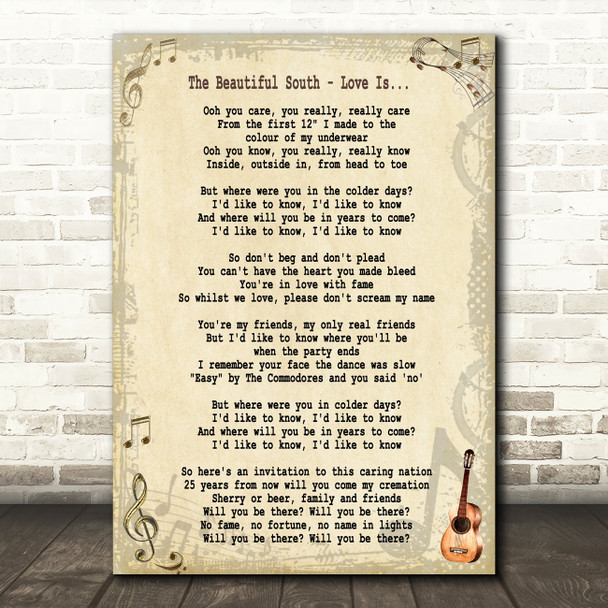 The Beautiful South Love Is Song Lyric Quote Print