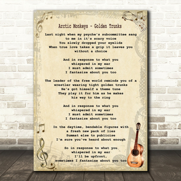 Arctic Monkeys Golden Trunks Song Lyric Quote Print