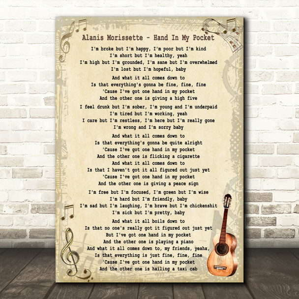 Alanis Morissette Hand In My Pocket Song Lyric Quote Print