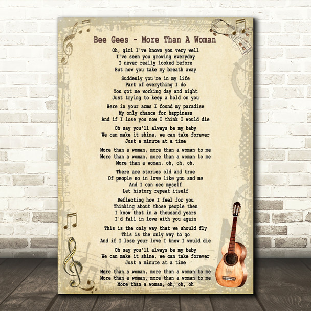 Bee Gees More Than A Woman Song Lyric Quote Print