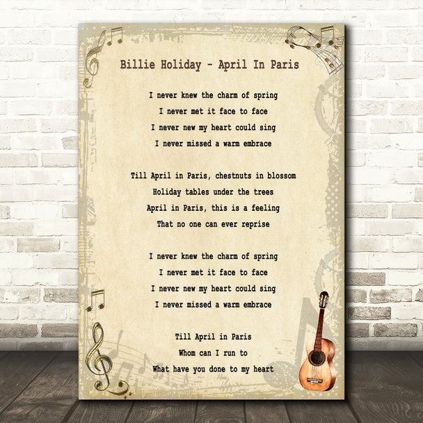 Billie Holiday April In Paris Song Lyric Quote Print