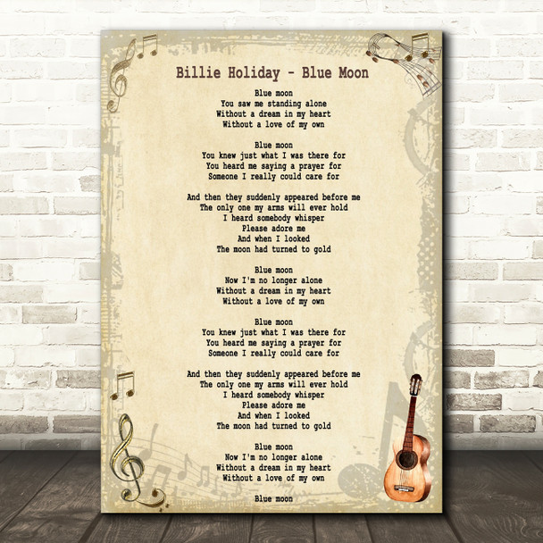 Billie Holiday Blue Moon Song Lyric Quote Print