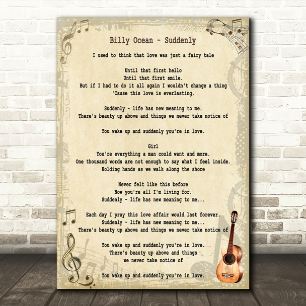 Billy Ocean Suddenly Song Lyric Quote Print