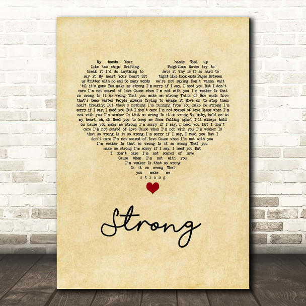 One Direction Strong Vintage Heart Song Lyric Print