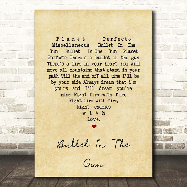 Planet Perfecto Bullet In The Gun Vintage Heart Song Lyric Print