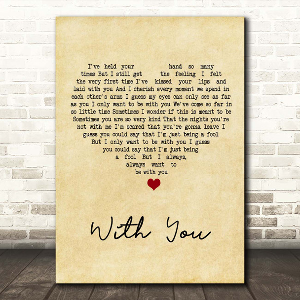 Prince With You Vintage Heart Song Lyric Print