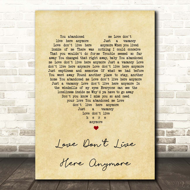 Rose Royce Love Don't Live Here Anymore Vintage Heart Song Lyric Print