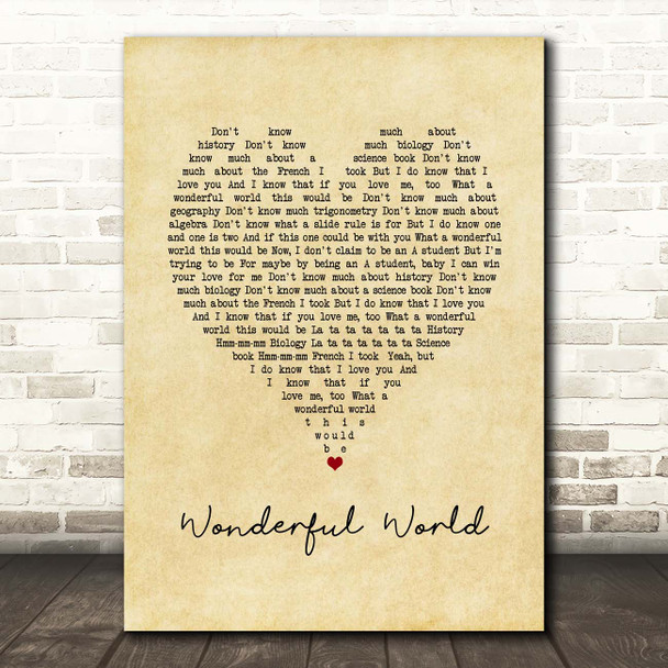Sam Cooke Wonderful World Vintage Heart Song Lyric Print