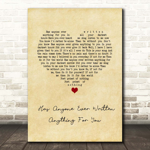 Stevie Nicks Has Anyone Ever Written Anything For You Vintage Heart Song Lyric Print