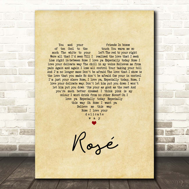 The Feeling Rosé Vintage Heart Song Lyric Print
