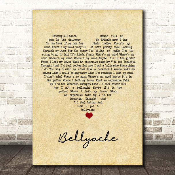 Billie Eilish Bellyache Vintage Heart Song Lyric Print