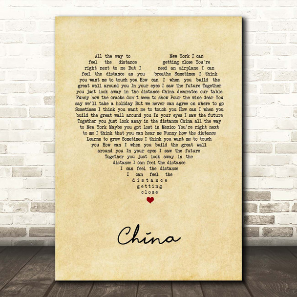 Tori Amos China Vintage Heart Song Lyric Print