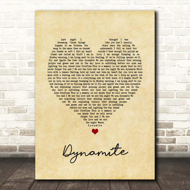 Westlife Dynamite Vintage Heart Song Lyric Print
