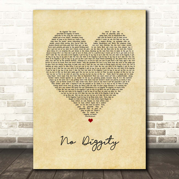 Blackstreet No Diggity Vintage Heart Song Lyric Print