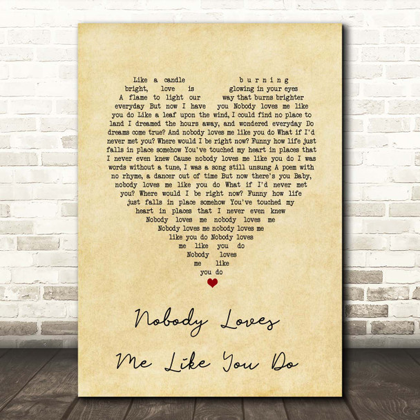 Whitney Houston Nobody Loves Me Like You Do Vintage Heart Song Lyric Print