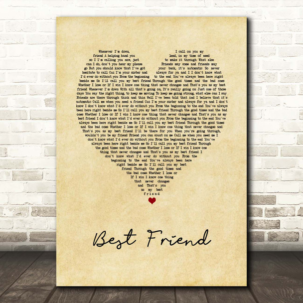 Brandy Best Friend Vintage Heart Song Lyric Print