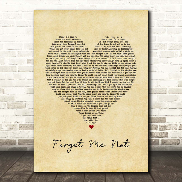 Brian Fallon Forget Me Not Vintage Heart Song Lyric Print