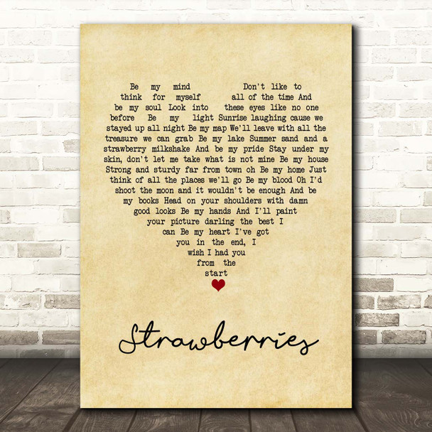 Caamp Strawberries Vintage Heart Song Lyric Print
