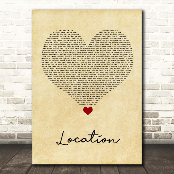 Dave Location Vintage Heart Song Lyric Print