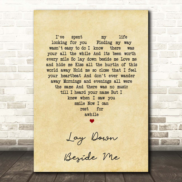 Don Williams Lay Down Beside Me Vintage Heart Song Lyric Print