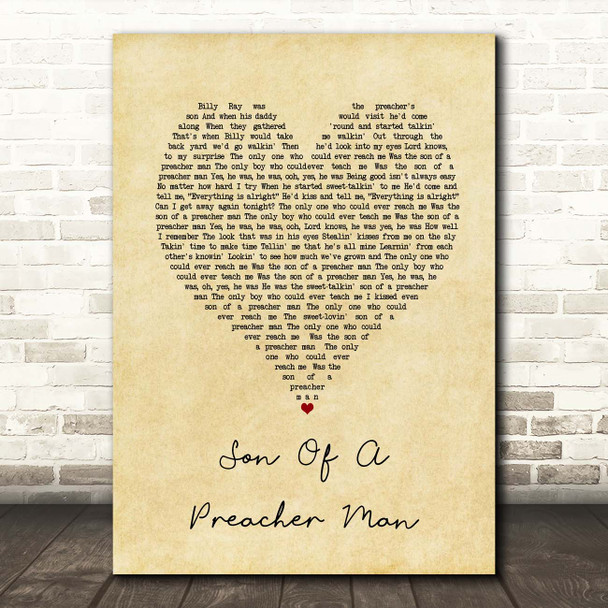 Dusty Springfield Son Of A Preacher Man Vintage Heart Song Lyric Print