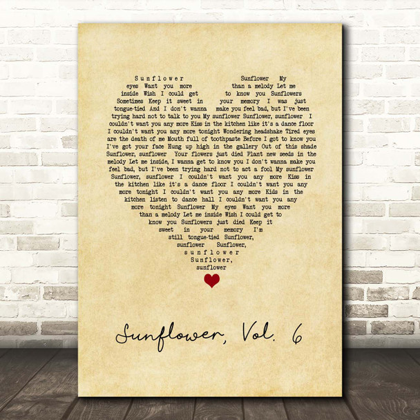 Harry Styles Sunflower, Vol. 6 Vintage Heart Song Lyric Print