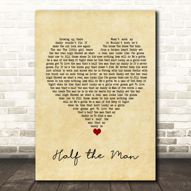 Jennifer Smestad Half the Man Vintage Heart Song Lyric Print