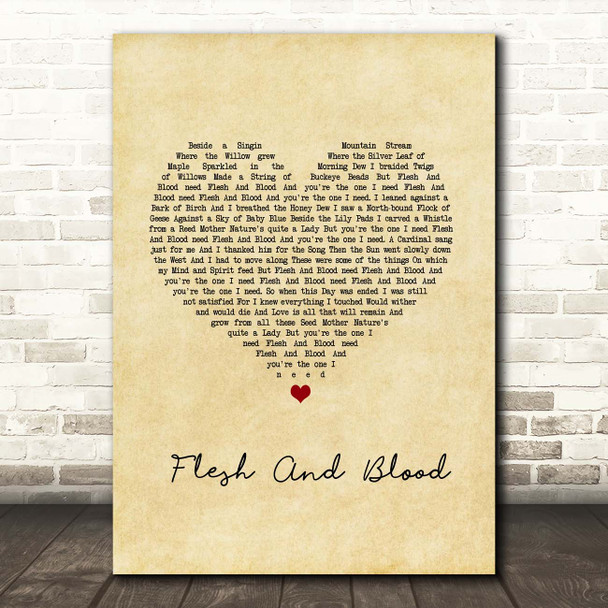 Johnny Cash Flesh And Blood Vintage Heart Song Lyric Print